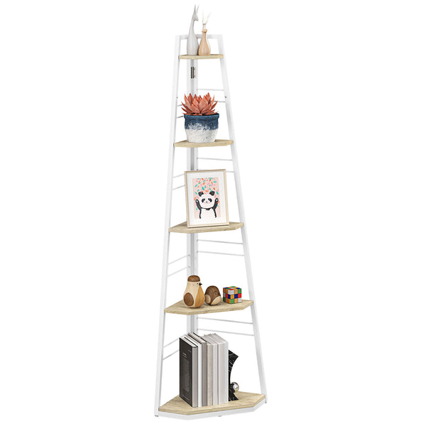 acquista Libreria Angolare a 5 Ripiani 37,5x37,5x160 cm Struttura Pieghevole Colore Legno