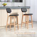 Set 2 Sgabelli da Bar con Schienale 42x47x92 cm Rivestimento Finta Pelle e Poggiapiedi Nero