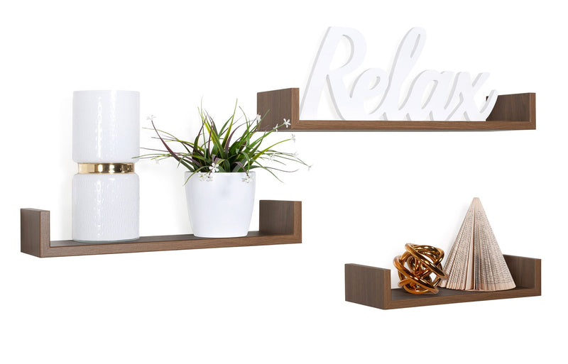 Set 3 Mensole da Parete 60-50-40x15,5x8 cm in Fibra di Legno Calamita Rovere Tabacco