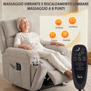 Poltrona Alzapersona Reclinabile 97x97x104 cm Riscaldata e Massaggiante 8 Punti con 2 Telecomandi in Ciniglia Beige      