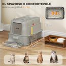 Lettiera per Gatti Chiusa 63x43x43 cm Capacità da 80L con Vassoio Estraibile in ABS e Acciaio Inox Grigio Chiaro      