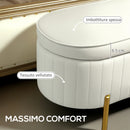 Panca Contenitore Ovale 108x44x43,5 cm con Coperchio Sollevabile in Tessuto Vellutato Crema  