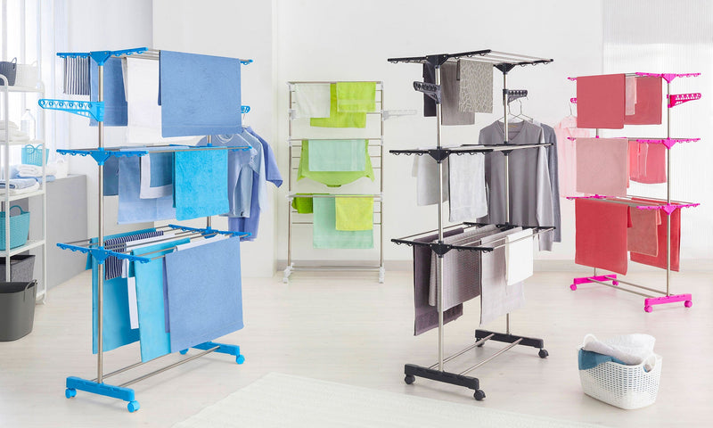 Stendino Salvaspazio 165x78x42 cm 3 Piani con Ruote Joli in Plastica Nero