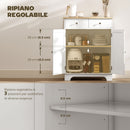 Credenza Bassa 68x40,3x85 cm con Armadietto e Cassetti in MDF e Legno di Caucciù Bianco  