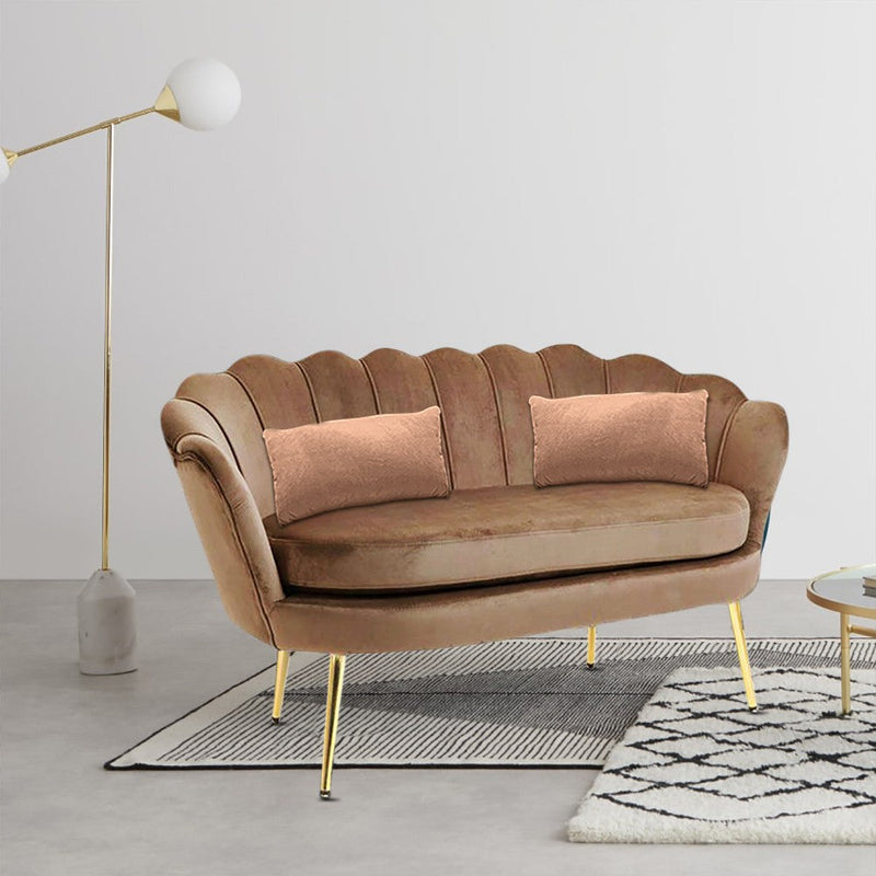 Divano salotto 122x73x78 cm 2 Posti in Velluto Seduta a Conchiglia Lola Marrone