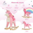 Cavallo a Dondolo Unicorno per Bambini in Legno e Peluche Unicorno Rosa