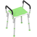 Sgabello Doccia ad Altezza Regolabile 52x45x57-69 cm con Braccioli e Piedini Antiscivolo in Alluminio e HDPE Verde      