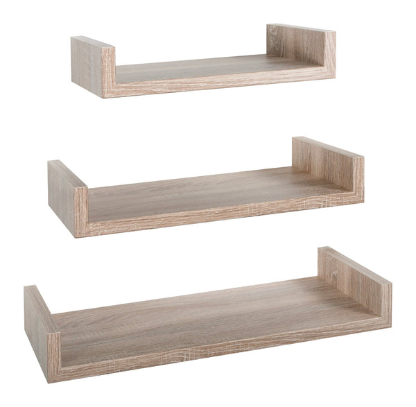 Set 3 Mensole da Parete 60-50-40x23,7x8 cm in Fibra di Legno Calamita Maxi Rovere Naturale/Sagerau online