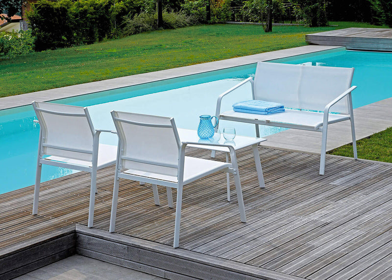 Set Salotto da Giardino in Ferro Divano 2 Poltrone e Tavolino Vorghini Gand Bianco