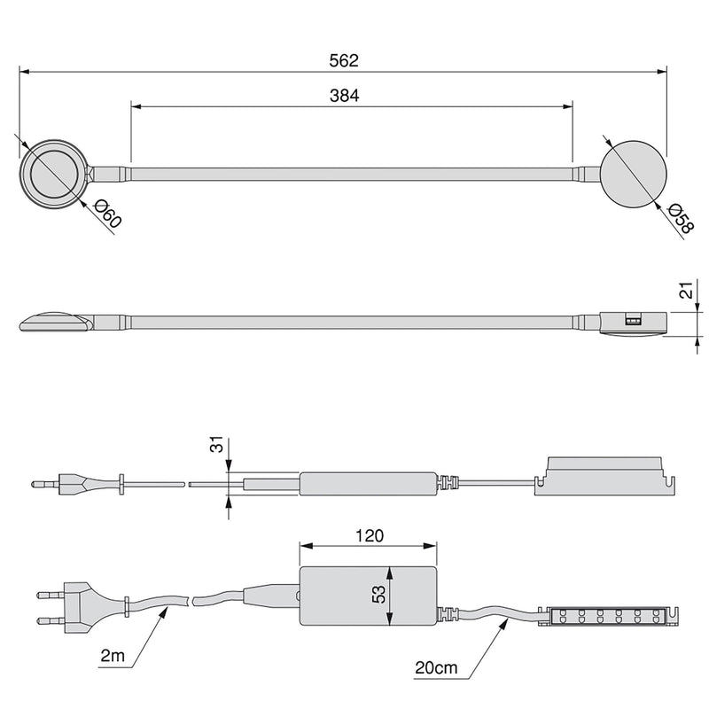 Applique Led Kuma Rotondo Braccio Flessibile Sensore Touch Luce Bianca Plastica Nero 2 Pezzi Emuca