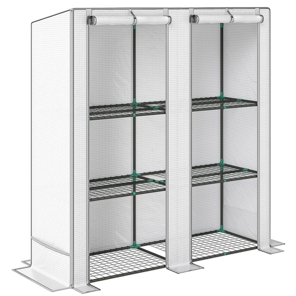 Serra da Giardino 144x48x142-152 cm con 2 Porte Avvolgibili 3 Ripiani e Tasche Laterali in PE Bianco e Grigio prezzo