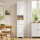 Mobiletto Bagno Alto Lucido 30x30x170 cm con Cassetto e Ripiani Regolabili in MDF      