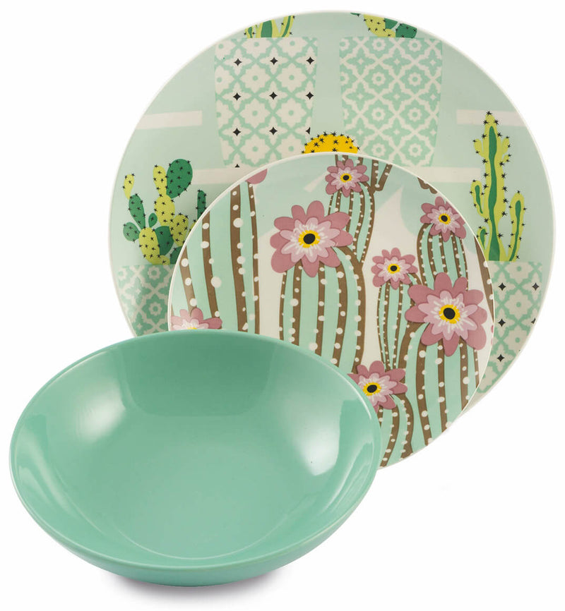 Servizio Piatti 18 Pezzi in Porcellana e Gres Villa d'Este Home Tivoli Nouveau Cactus Multicolor