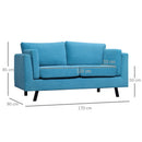 Divano 2 Posti 170x90x85 cm in Tessuto Effetto Velluto Blu