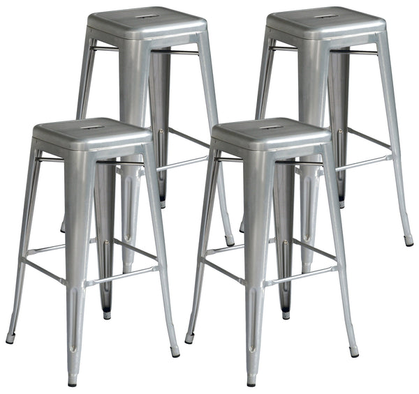 Lot de 4 Tabourets Empilables 44x44x77 cm en Tôle Galvanisée Argent prezzo