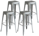 Set 4 Sgabelli Impilabili 44x44x77 cm in Lamiera Galvanizzata Silver