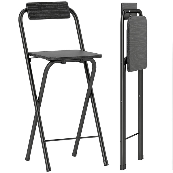 Set 2 Sgabelli da Bar Pieghevoli con Poggiapiedi 37x45x87 cm in Legno e Acciaio Nero online