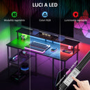 Scrivania per PC 120x 50x89,5 cm Reversibile con Prese Elettriche Luci e Supporto Monitor Nero   