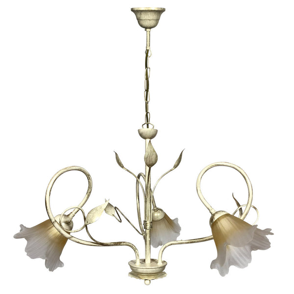 prezzo Lustre 3xE14 Doré Cadre Ivoire Ambre Shaded Verre Satiné E-Energy Melania