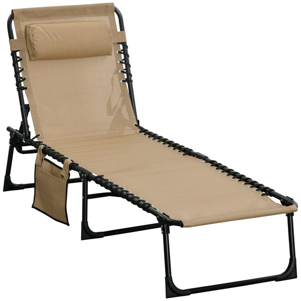 online Sdraio da Giardino Pieghevole 185x58x30 cm con Schienale Reclinabile su 5 Posizioni e Cuscino in Tessuto a Rete e Acciaio Beige