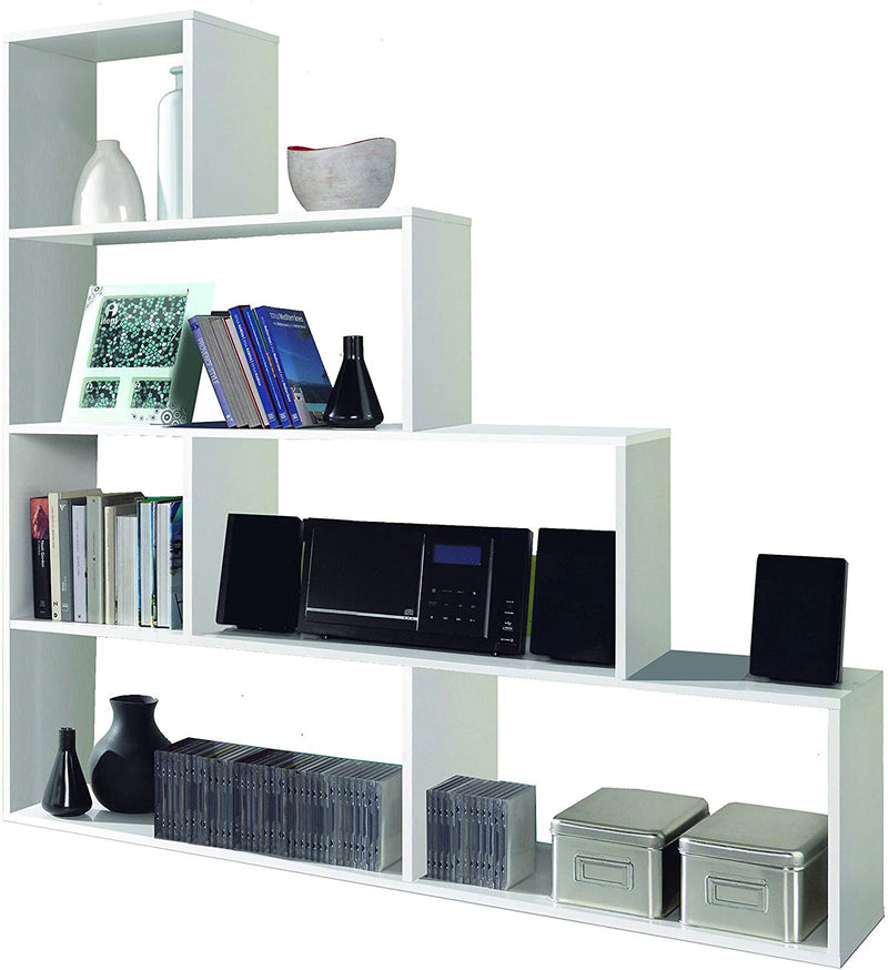 Libreria di Design 145x29x145 cm Scaffale in Legno Bianco Lucido