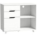 Mobile Porta Stampante 80x40x68 cm con Ruote a Freno 3 Cassetti e Ripiani Aperti in MDF Bianco      