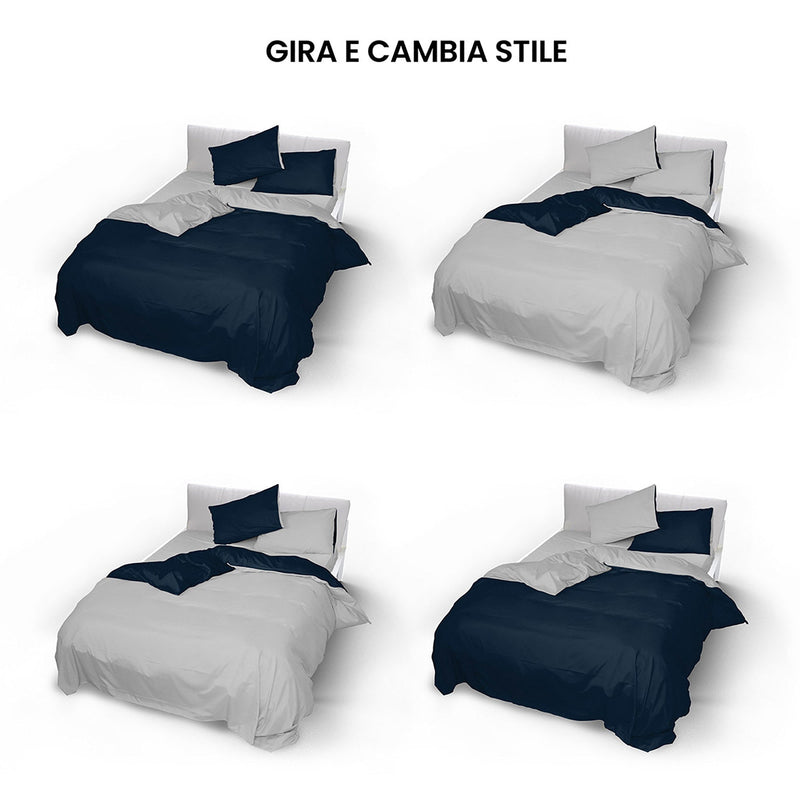 Copripiumino con Sacco e Federe Doubleface Blu Scuro\/Grigio Chiaro