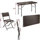 Set Tavolo Pieghevole 122x60x74 cm con 4 Sedie da Giardino in Polyrattan e Acciaio Inox Marrone      