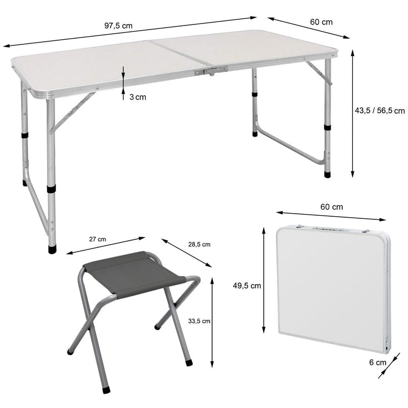 Set tavolo e 4 sgabelli pieghevoli pic nic richiudibile in valigetta