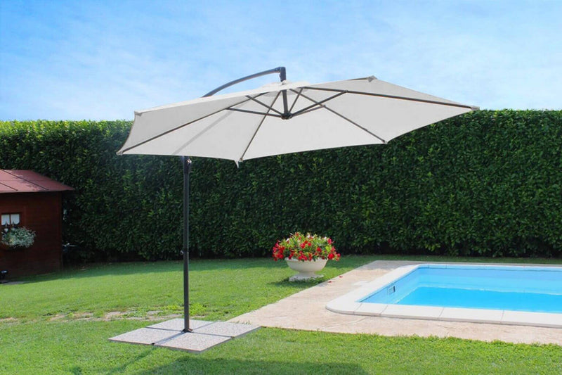 Ombrellone da Giardino Eris Decentrato Ø3 m in Acciaio Nero Telo Bianco