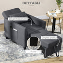 Poltrona Letto Singolo Reclinabile 69x82x85 cm in Tessuto Effetto Lino Grigio
