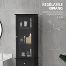 Mobile Colonna Bagno Salvaspazio 40x27x171,5 cm con Armadietto Cassetto e Ripiani in MDF Nero      