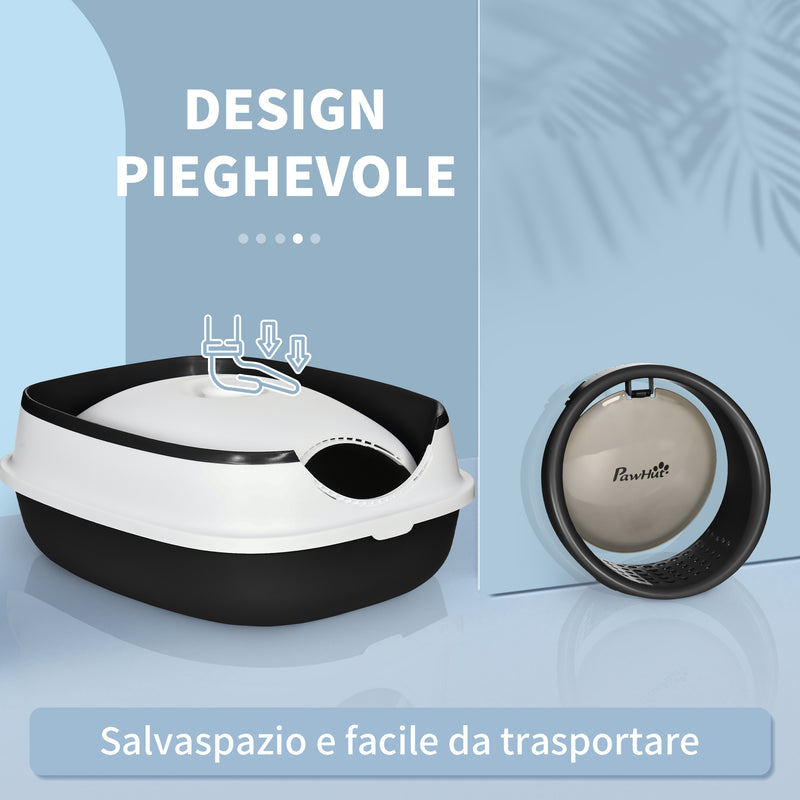 Lettiera Chiusa per Gatti 52x41x38 cm Design Pieghevole con Coperchio Bianca e Nera  