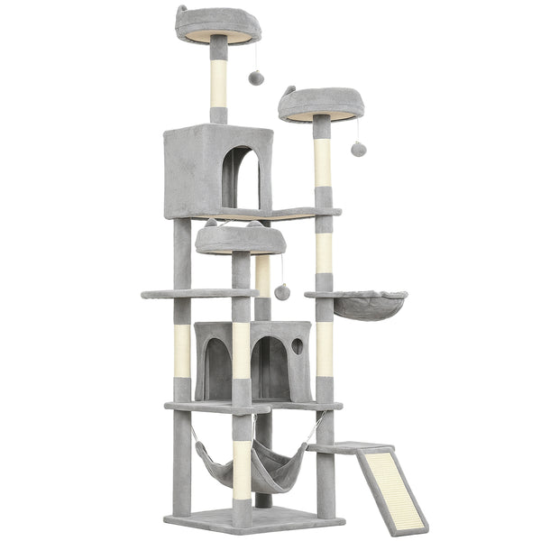 sconto Albero Tiragraffi per Gatti 48x48x192 cm con Amache e Casette in Sisal e Peluche Grigio e Crema