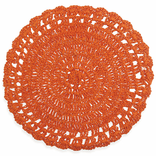 Lot de 6 Sets de Table Ronds Raphia Villa d'Este Crochet Orange acquista