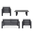 Set Salotto da Giardino Divano 2 Poltrone e Tavolino con cuscini in alluminio grigio