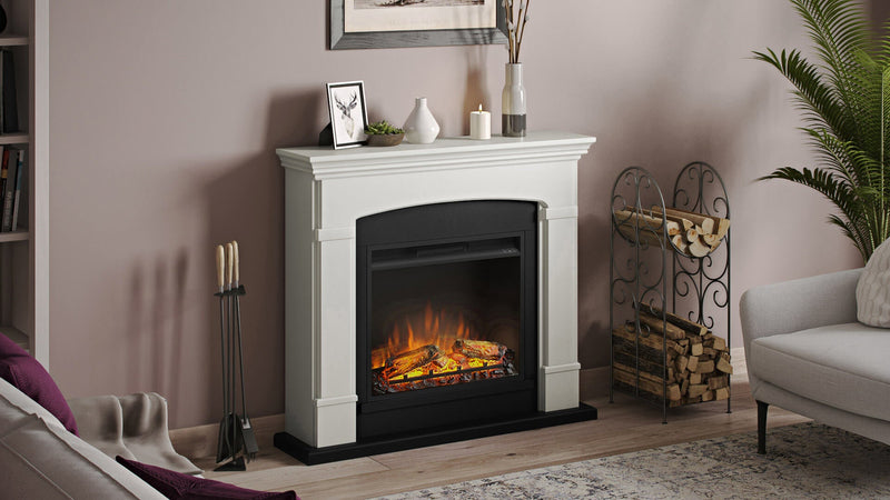 Camino Elettrico da Pavimento Effetto Fiamma 1500W Tagu Helmi Bianco Crema