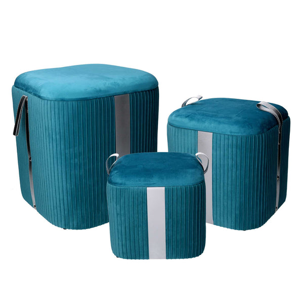 Lot de 3 Poufs de Rangement en Tissu Velours Turquoise sconto