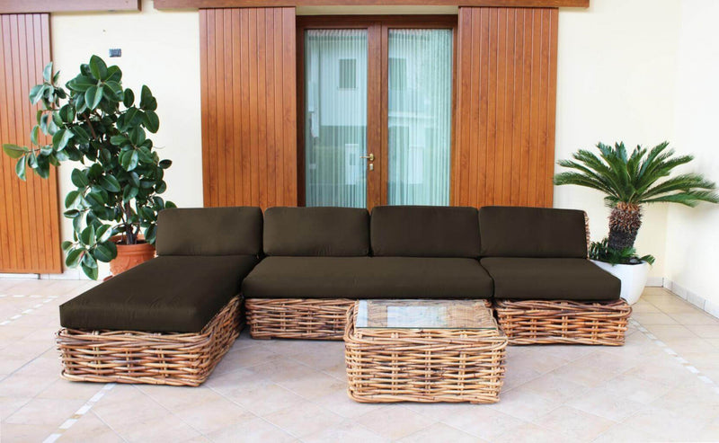 Poltrona Componibile Polinesia con Cuscini 75x87x105 cm in Rattan Marrone