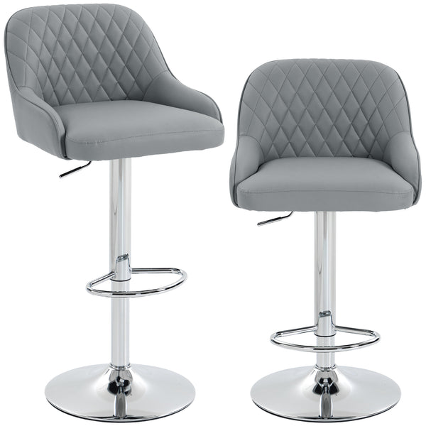 prezzo Set 2 Sgabelli da Bar con Schienale 47x52x86-108A cm Girevoli e Regolabili in Finta Pelle Grigio Chiaro