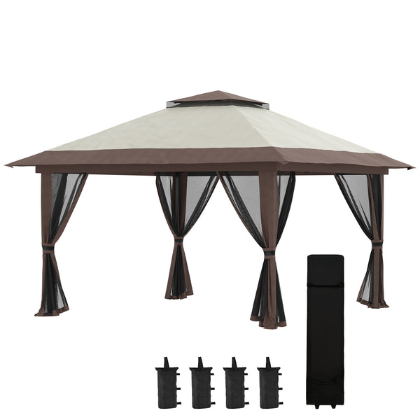 prezzo Gazebo Pieghevole 4x4 m ad Altezza Regolabile con Zanzariera e Borsa in Metallo e Tessuto Oxford Beige