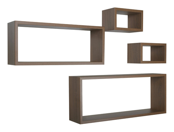sconto Lot de 3 Etagères Cubes Murales Carrées et Rectangulaires en Panneau de Fibres de Chêne Tabac Merlin