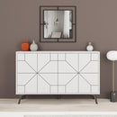Madia Credenza Design Geometrico Moderno 123x77 cm con 4 Ante in Legno Bianco      