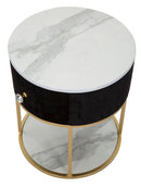 Comodino 1 Cassetto Ø42x48 cm in Metallo con Piano in Simil Marmo