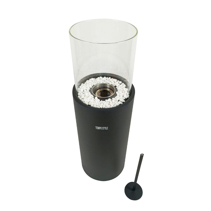 Camino a Bioetanolo da Pavimento Ø26,5x80 cm TALOS per Interni ed Esterni in Vetro e Acciaio Nero Opaco