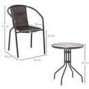 Set Tavolo e 2 Sedie da Giardino in Acciaio e Rattan Marrone