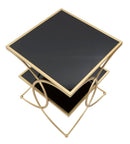 Tavolinetto Double 45x45x55 cm in Ferro MDF e Specchio Oro e Nero