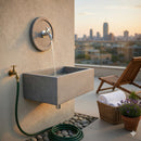 Lavello Rettangolare da Esterno 45x35 cm con Rosone Installazione a Muro in Cemento Madrid Grigio