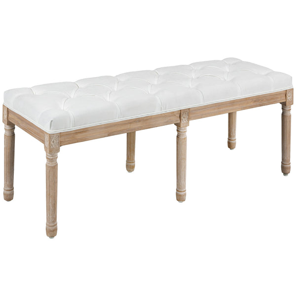 Panca Fondo Letto Imbottita Stile Vintage 117x40x48 cm in Tessuto e Gambe in Legno Crema sconto