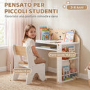 Set Tavolo per Bambini 3-8 Anni 80x41,2x74,5 cm con Sedia e Librerie Laterali Tema Orsetto in Truciolato e MDF Bianco      